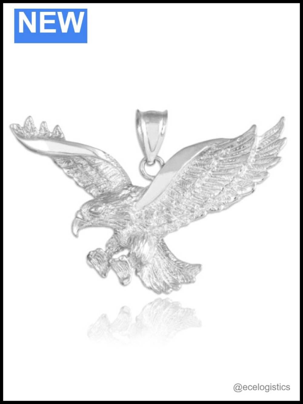 Sterling Silver Flying Eagle Animal Pendant Necklace USA Made